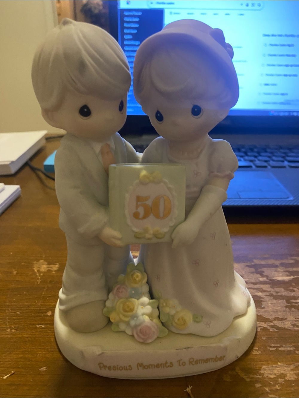 Precious Moments Porcelain 50th Anniversary Couple Figurine in White and Pastel